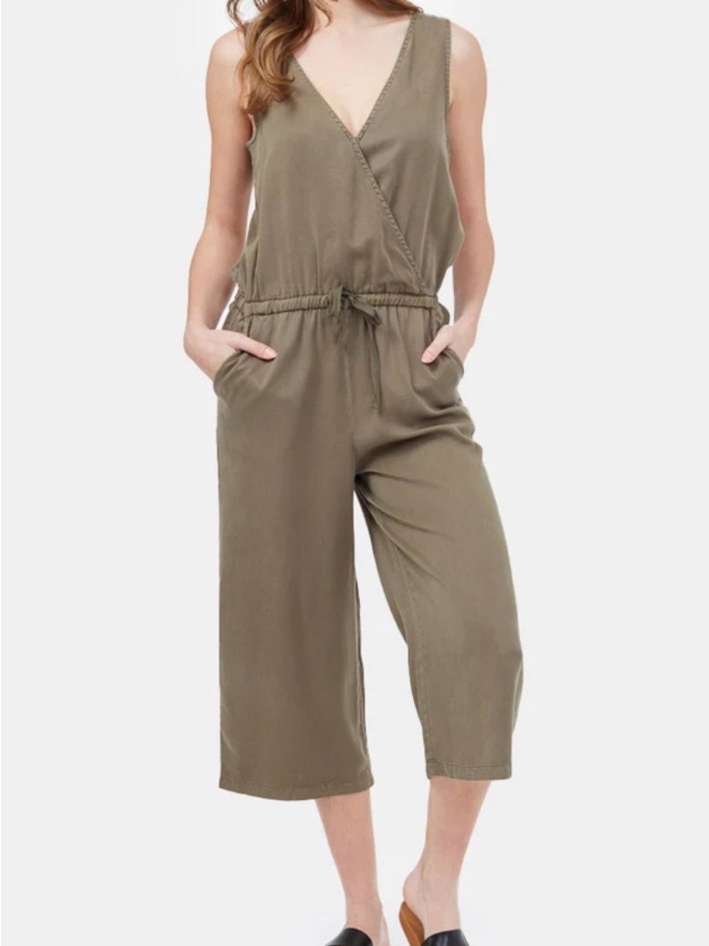 tentree Olive V-Neck Sleeveless Utility Jumpsuit